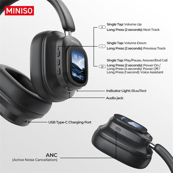 MINISO G90 Wireless Headphones - Noise Cancellation Technology, Touch Control, and High-Quality Sound